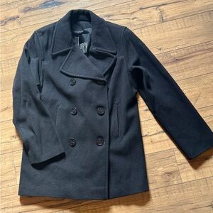 Black women’s wool pea coat.